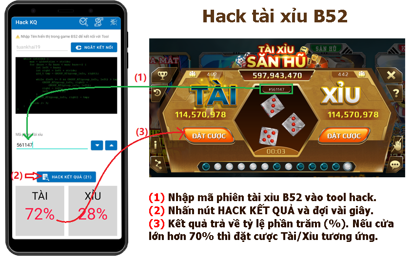 cài đặt và hack game tài xỉu B52